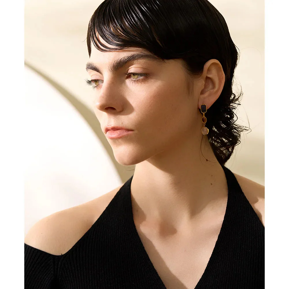Abundant Kindness - Rose Quartz Gold Drop Earrings - Image 3