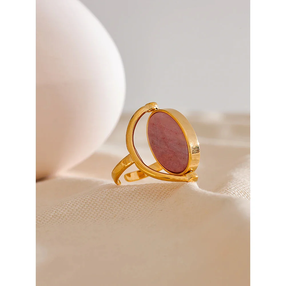 All Kinds of Love - Gold Swivel Ring with Rhodonite and Mother of Pearl - Image 3