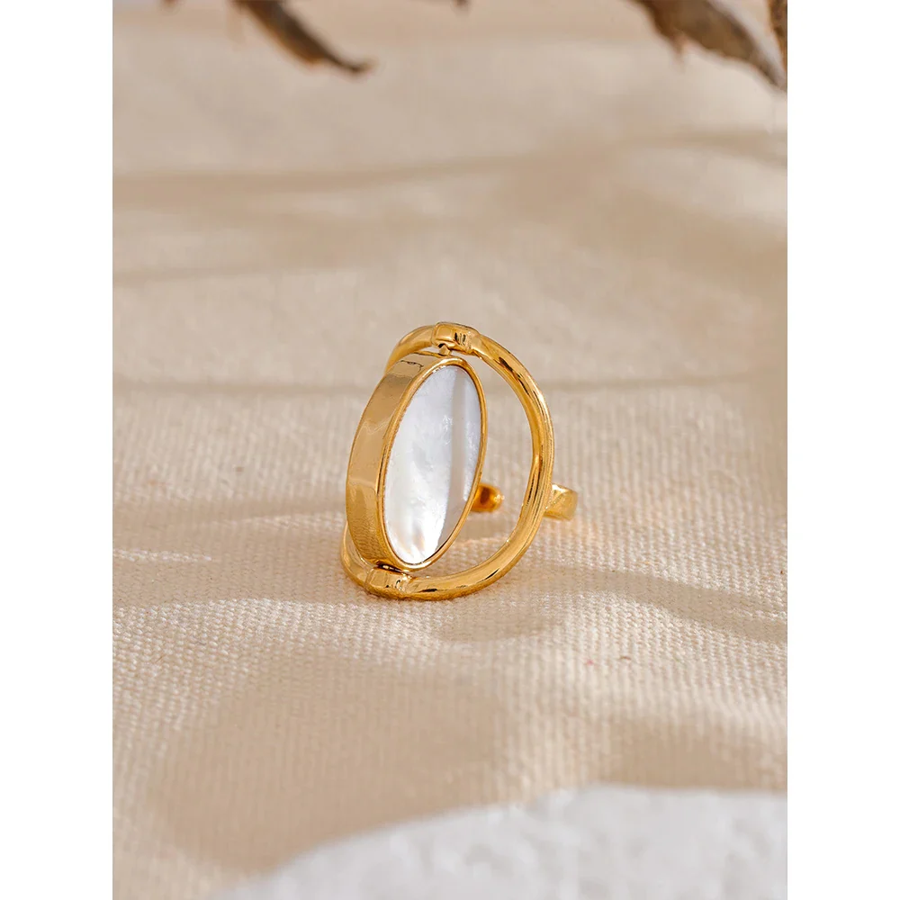 All Kinds of Love - Gold Swivel Ring with Rhodonite and Mother of Pearl - Image 5