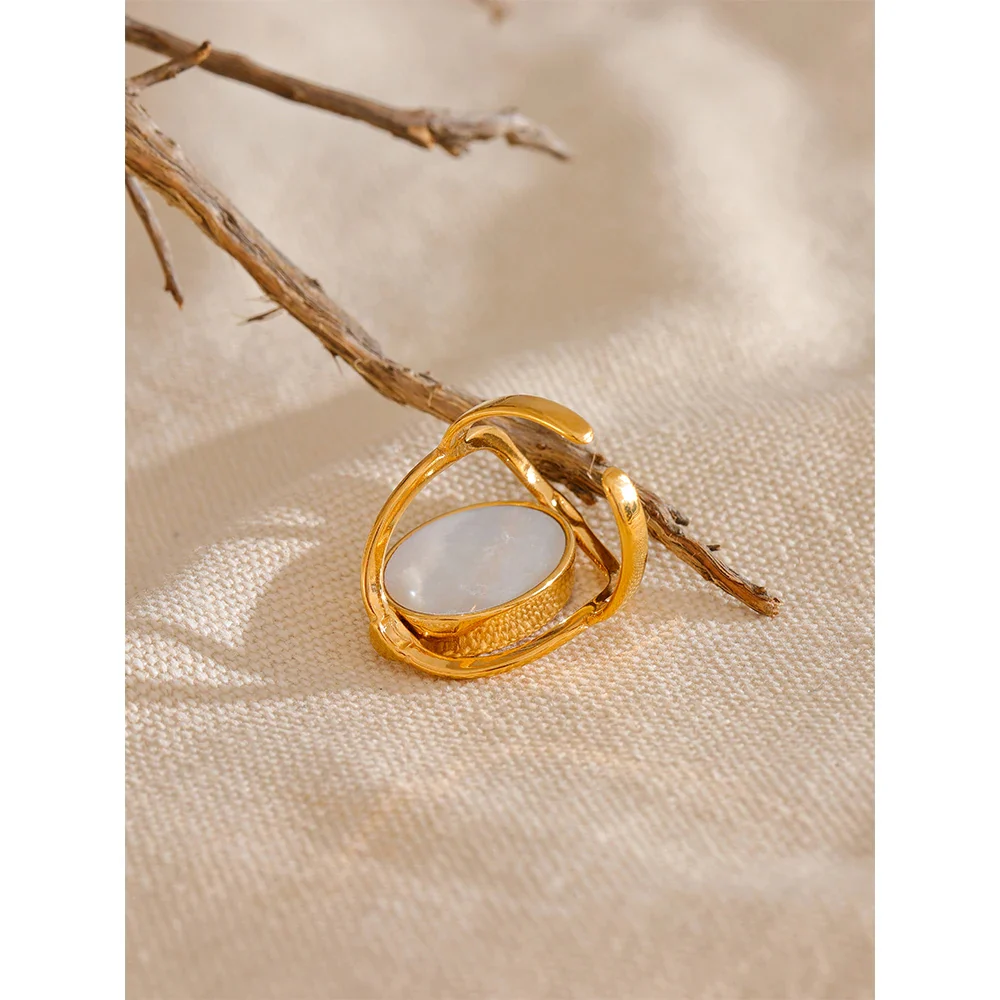 All Kinds of Love - Gold Swivel Ring with Rhodonite and Mother of Pearl - Image 6
