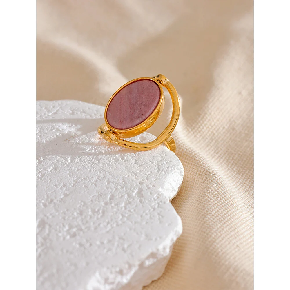 All Kinds of Love - Gold Swivel Ring with Rhodonite and Mother of Pearl - Image 7