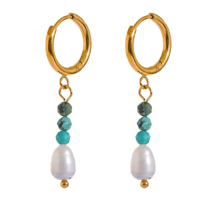 Balance the mind - Drop Earrings with Turquoise and Pearl - Image 3