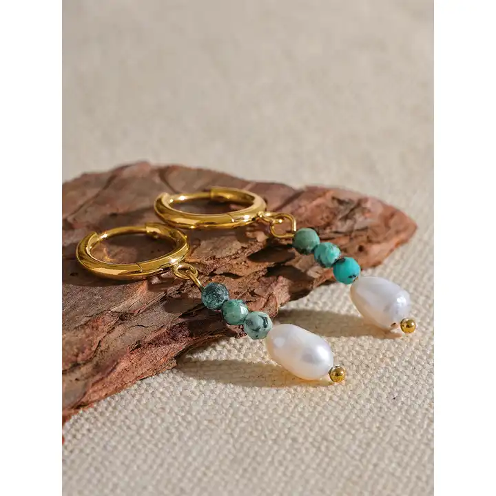 Balance the mind - Drop Earrings with Turquoise and Pearl - Image 5