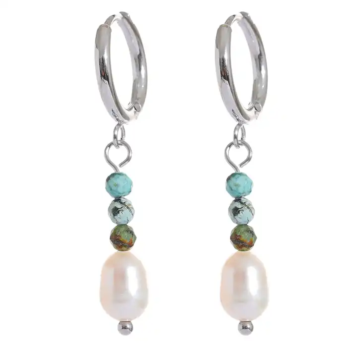 Balance the mind - Drop Earrings with Turquoise and Pearl - Image 6