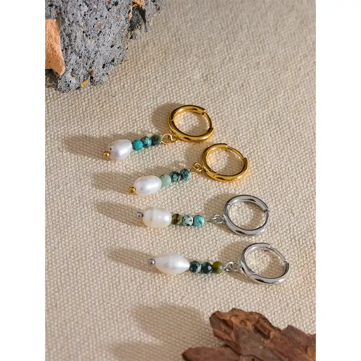 Balance the mind - Drop Earrings with Turquoise and Pearl - Image 8