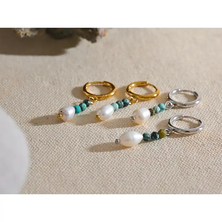 Balance the mind - Drop Earrings with Turquoise and Pearl - Image 9