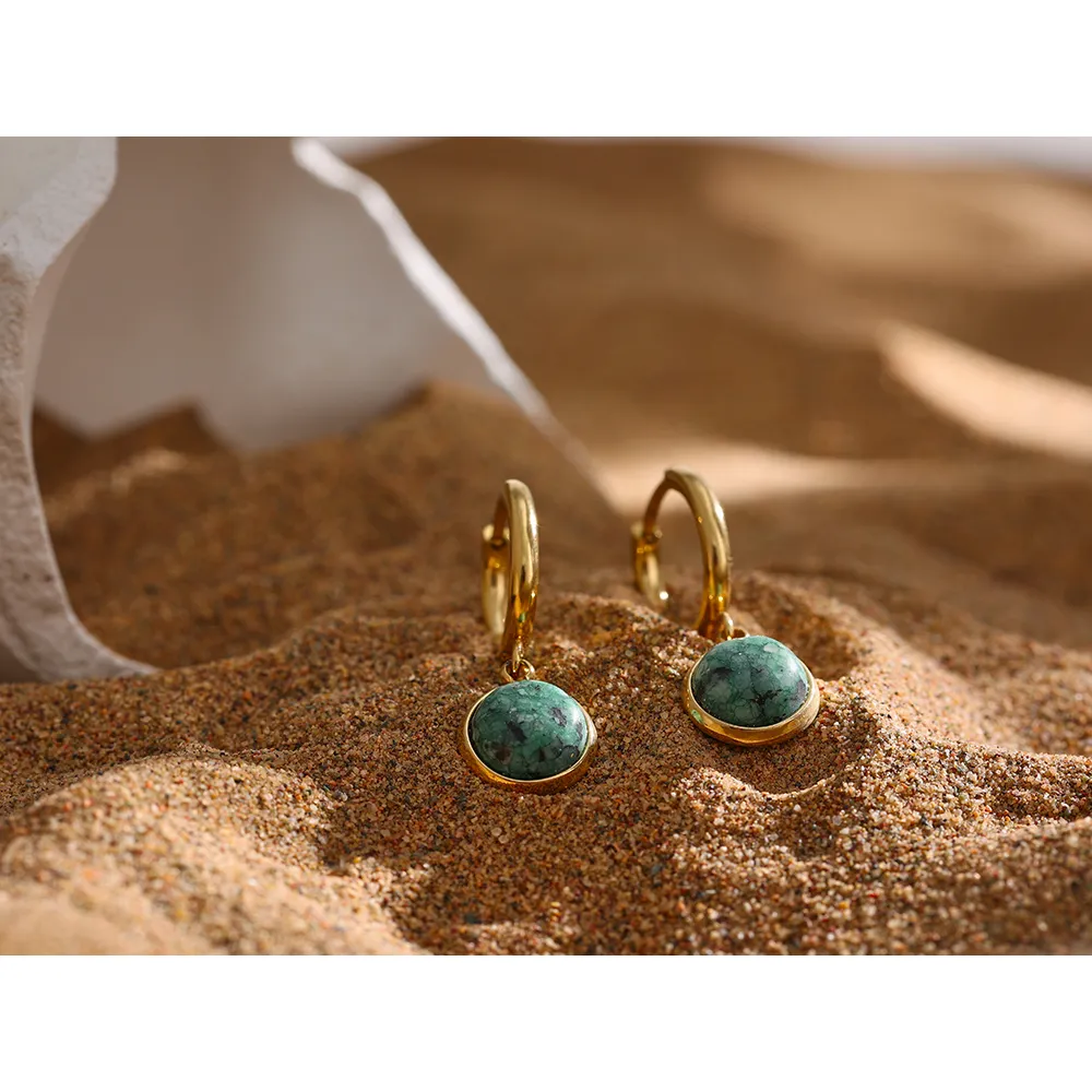Calm Way - Hoop Earrings with Green African Jasper Drop - Image 3