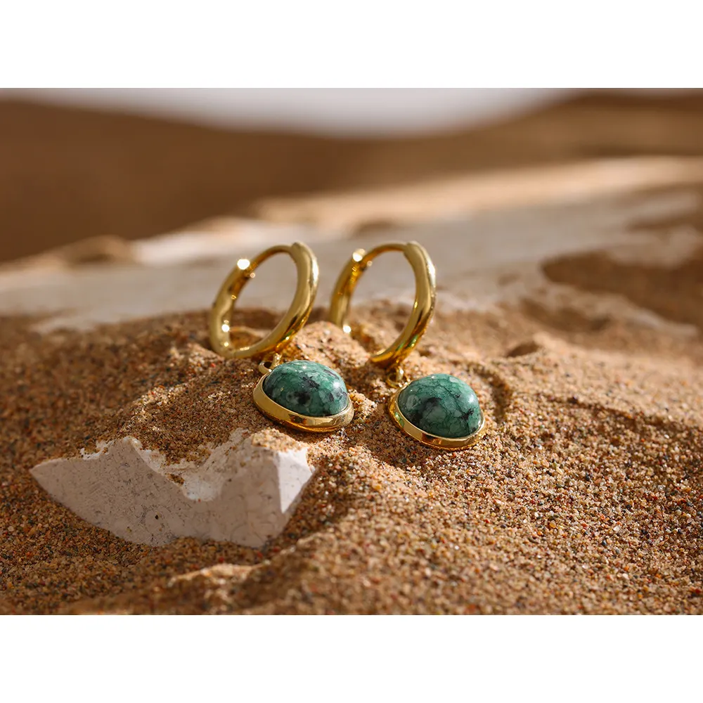 Calm Way - Hoop Earrings with Green African Jasper Drop - Image 4