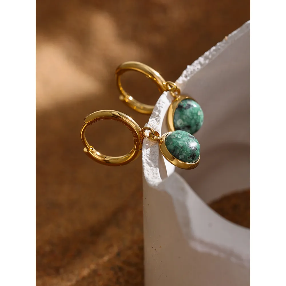 Calm Way - Hoop Earrings with Green African Jasper Drop - Image 5