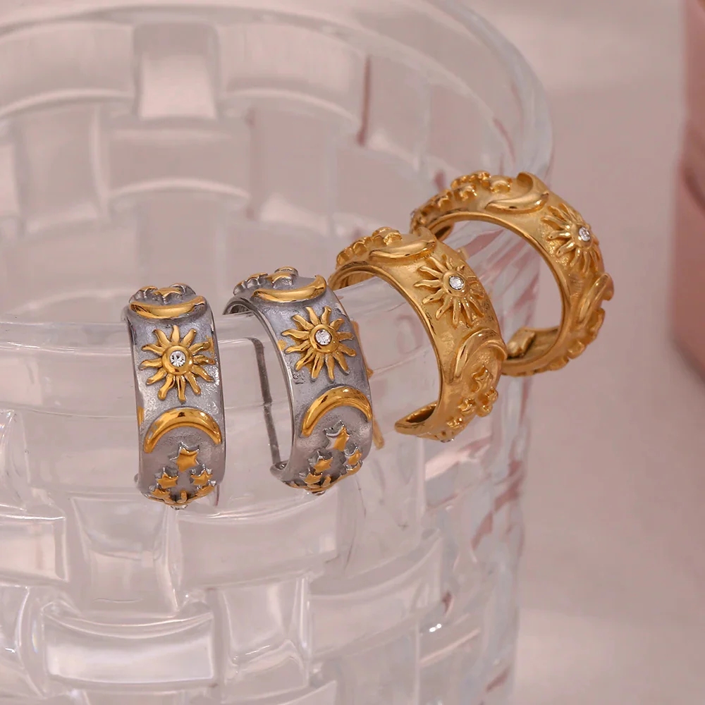 Celestial Eclipse: Sun and Moon Silver Hoop Earrings - Image 3