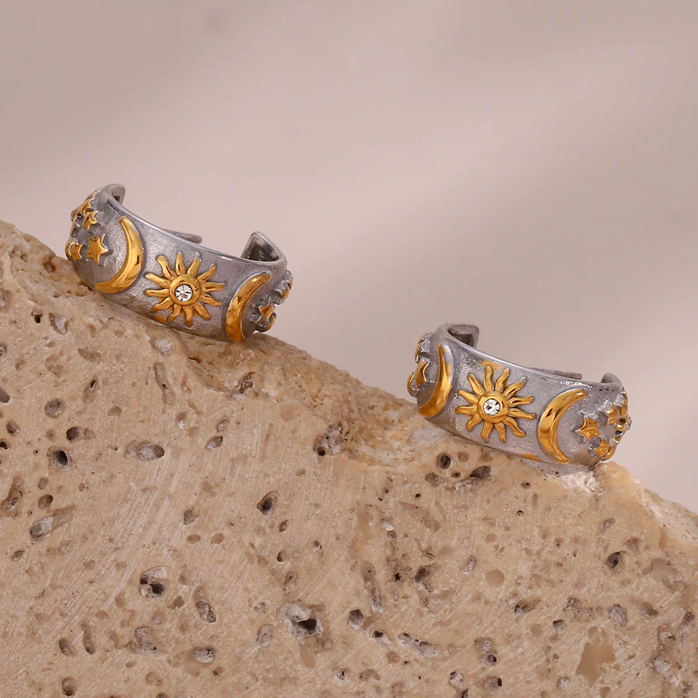 Celestial Eclipse: Sun and Moon Silver Hoop Earrings - Image 4
