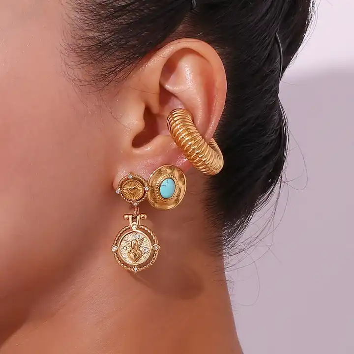 Confidence and Happiness - 18k Stud Earrings with Lapis Lazuli and Turquoise - Image 3