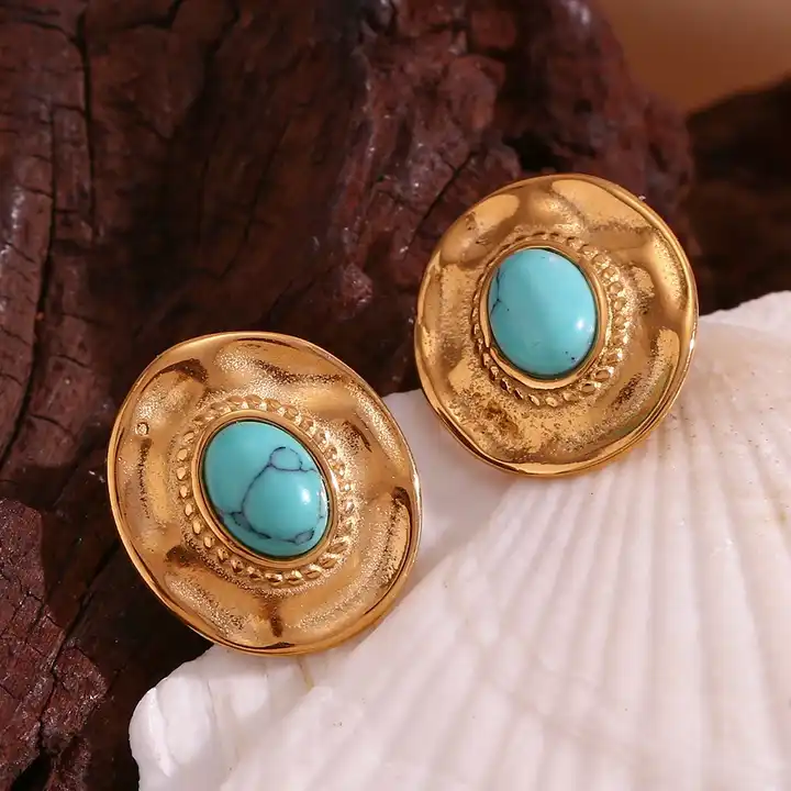 Confidence and Happiness - 18k Stud Earrings with Lapis Lazuli and Turquoise - Image 4