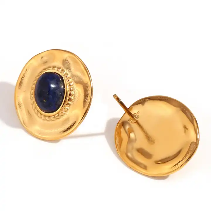 Confidence and Happiness - 18k Stud Earrings with Lapis Lazuli and Turquoise - Image 6