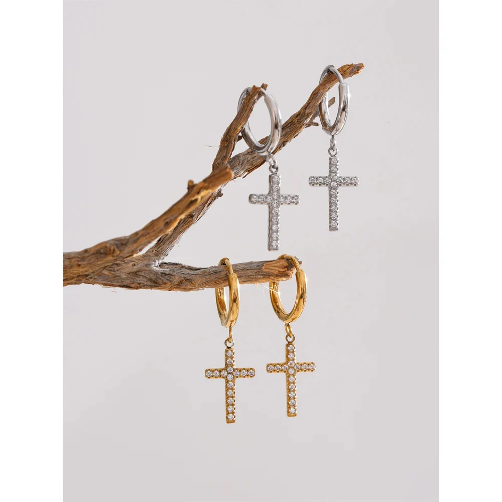Dainty Cross Earrings - Image 4