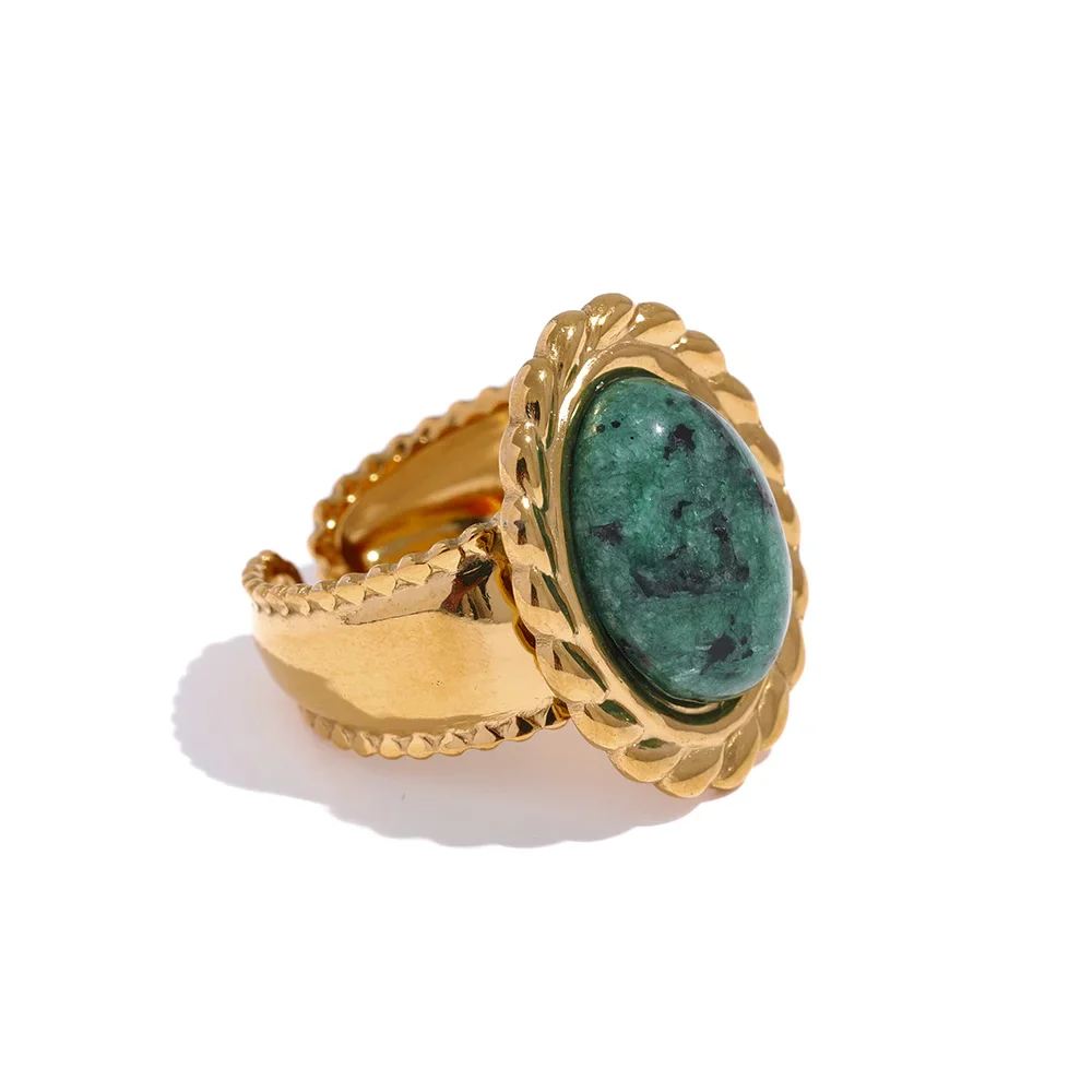 Discipline and Willpower - Open Ring Tiger's eye Green Jasper - Image 3