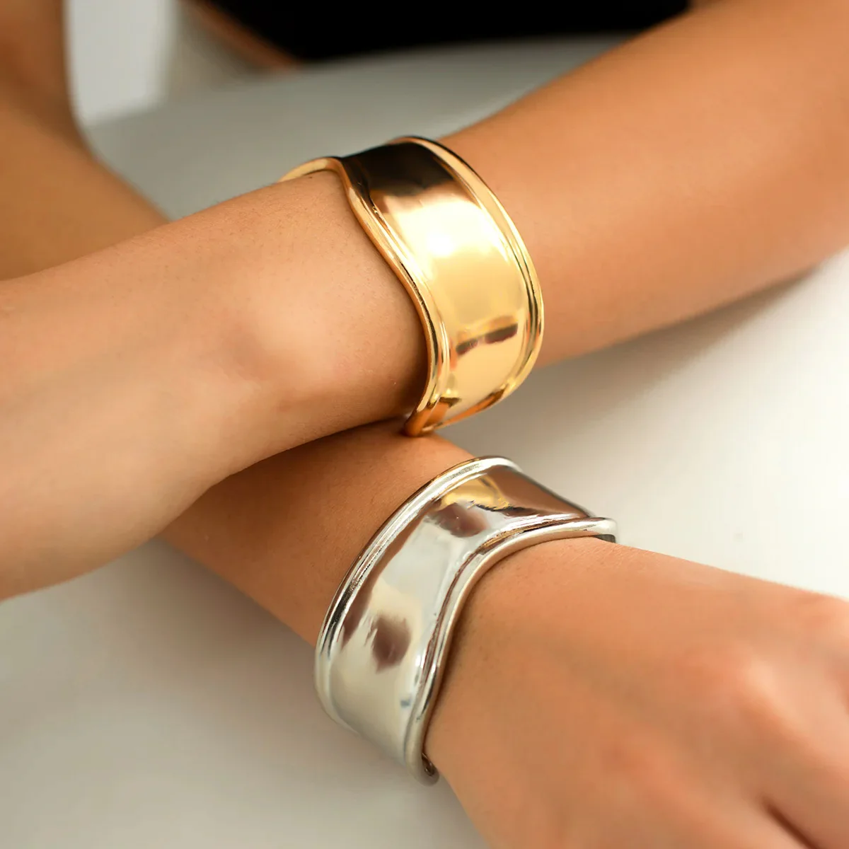 Eclipse - Wide Cuff Bracelet Gold SIlver - Image 2