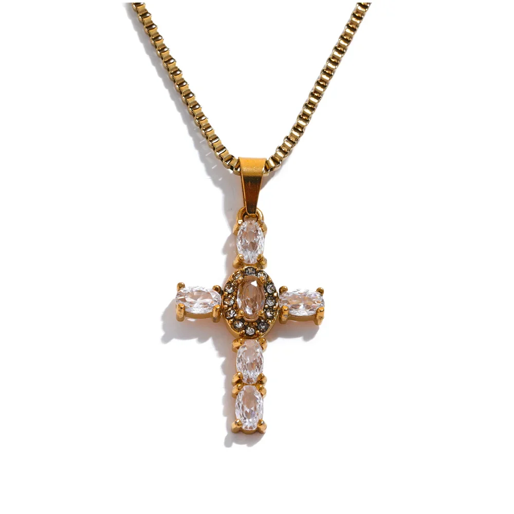 Embrace - Delicate Colourful Cross Necklace Gold/Silver - Image 5