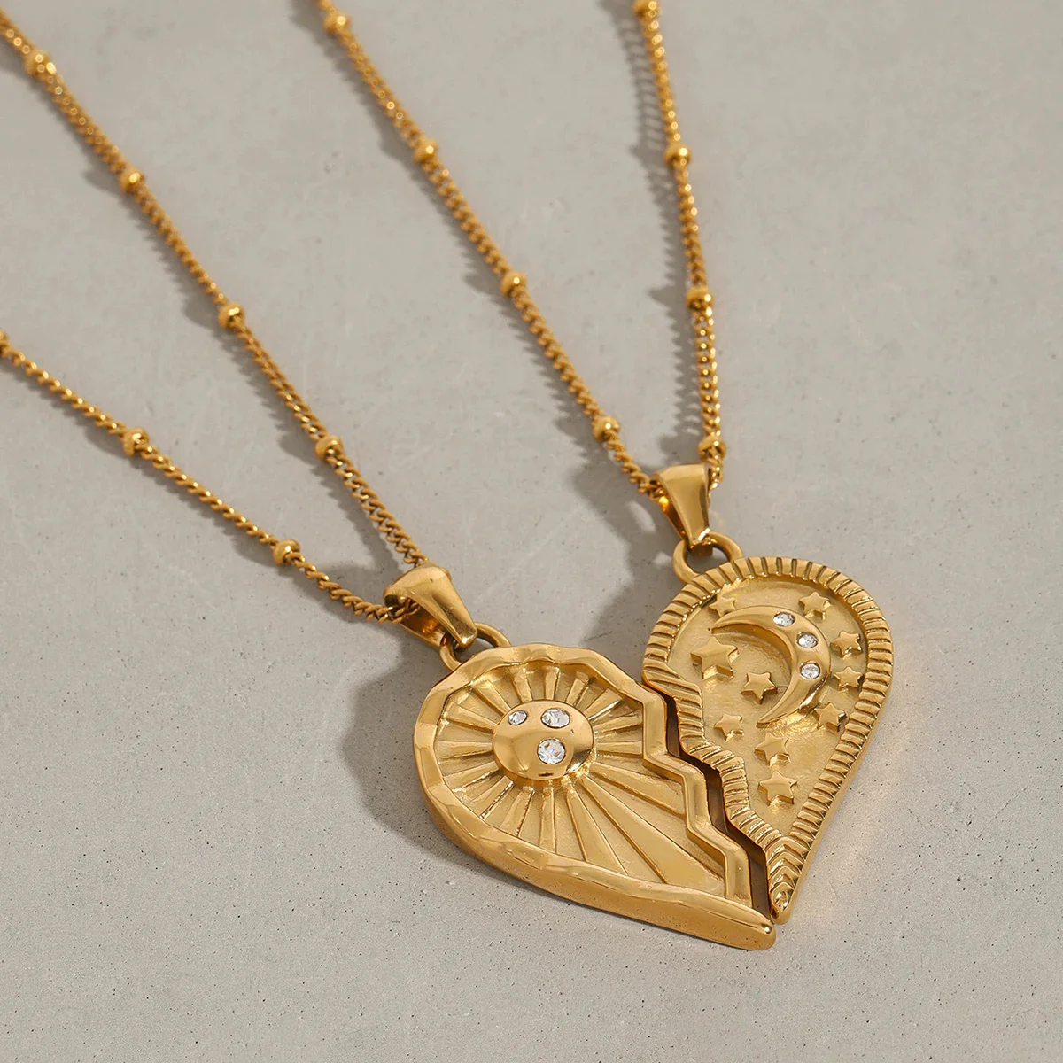 Eternal Bond – Sun & Moon Heart Necklace Set - Image 4