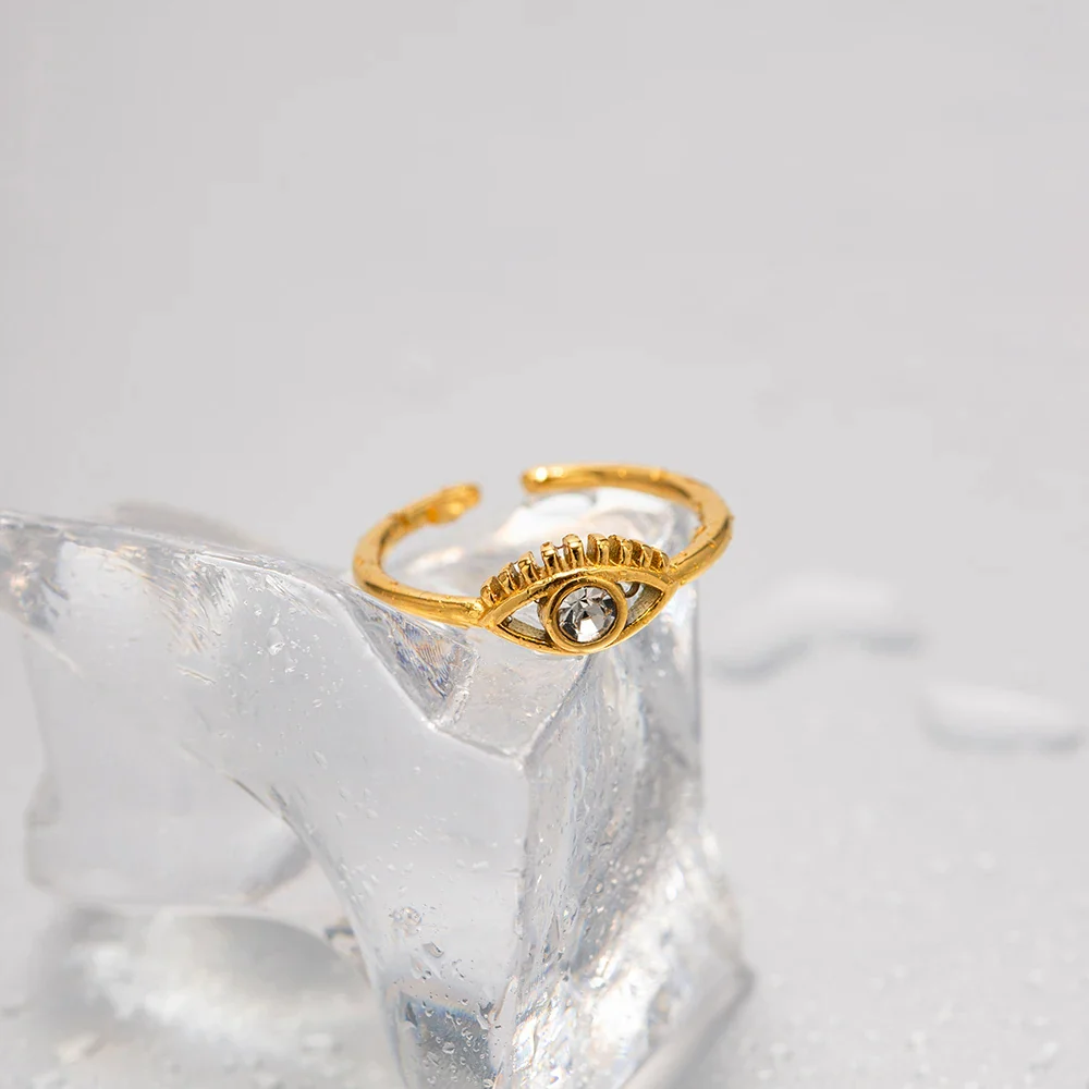 Evil Eye Gold Adjustable Ring with Crystal - Image 3