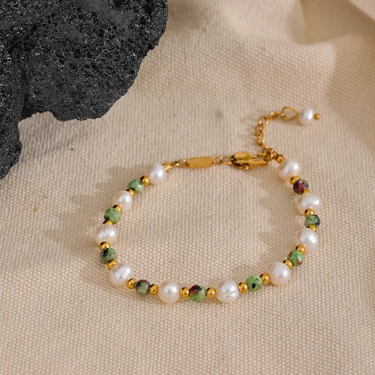 Extra Abundance - Green Jasper and Pearls Bracelet - Image 4
