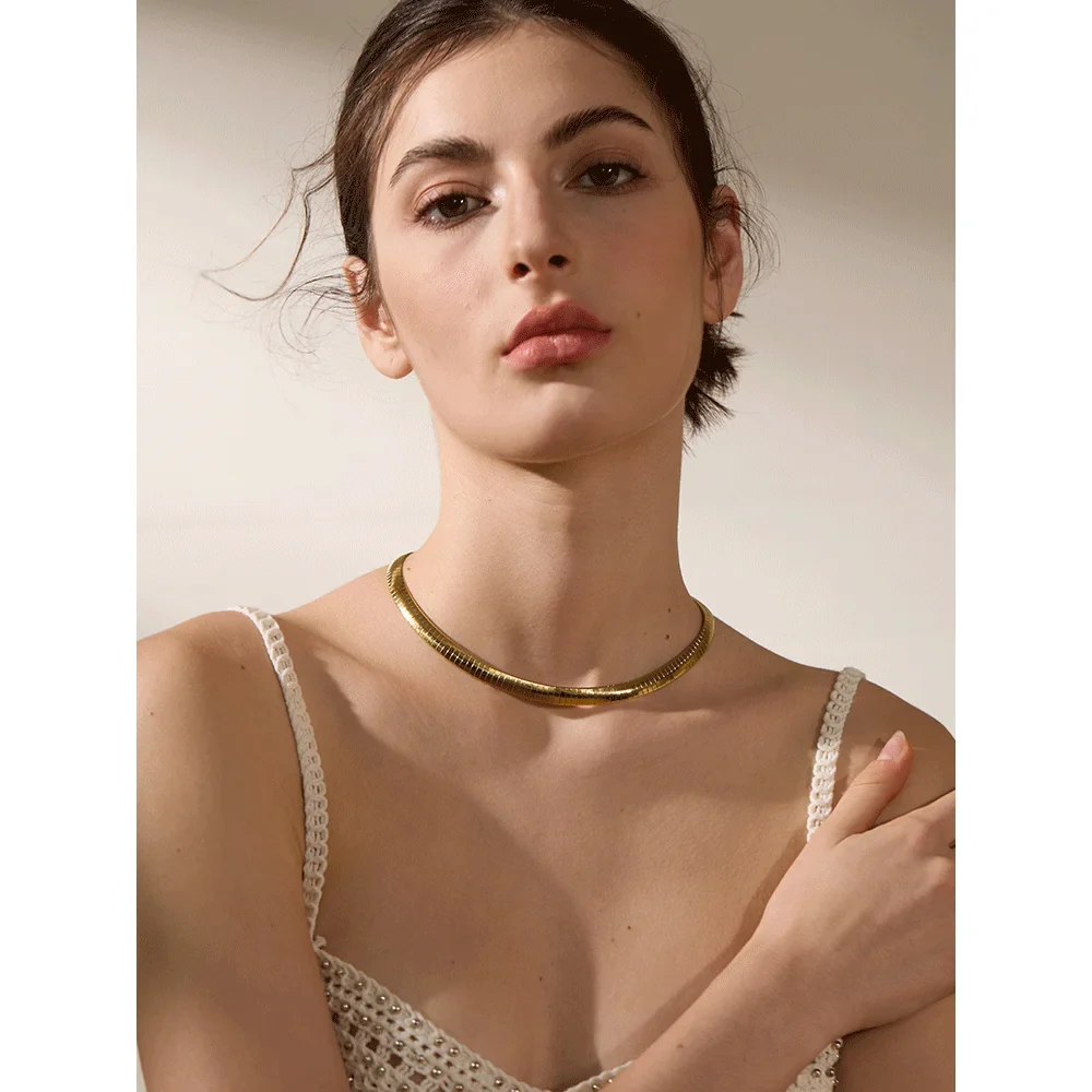 Gold Flat Snake Choker Necklace - Image 3