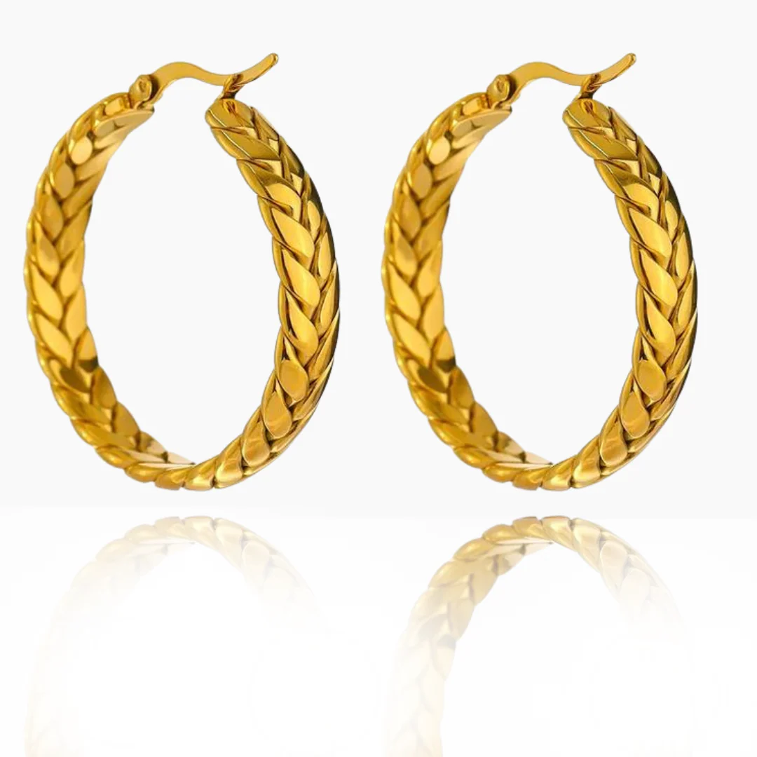 Golden Braided Elegance - Gold Hoop Earrings