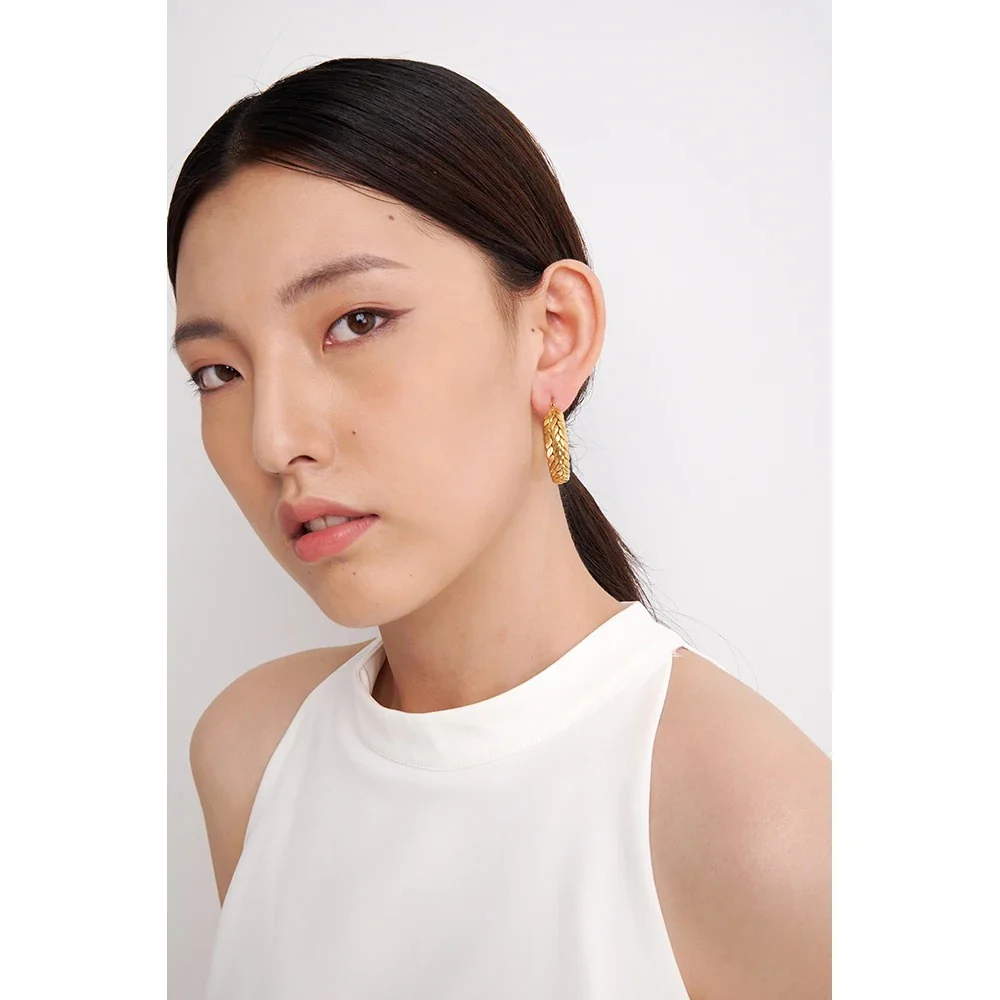 Golden Braided Elegance - Gold Hoop Earrings - Image 2