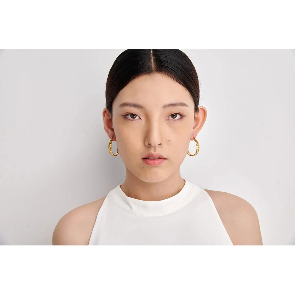Golden Braided Elegance - Gold Hoop Earrings - Image 3
