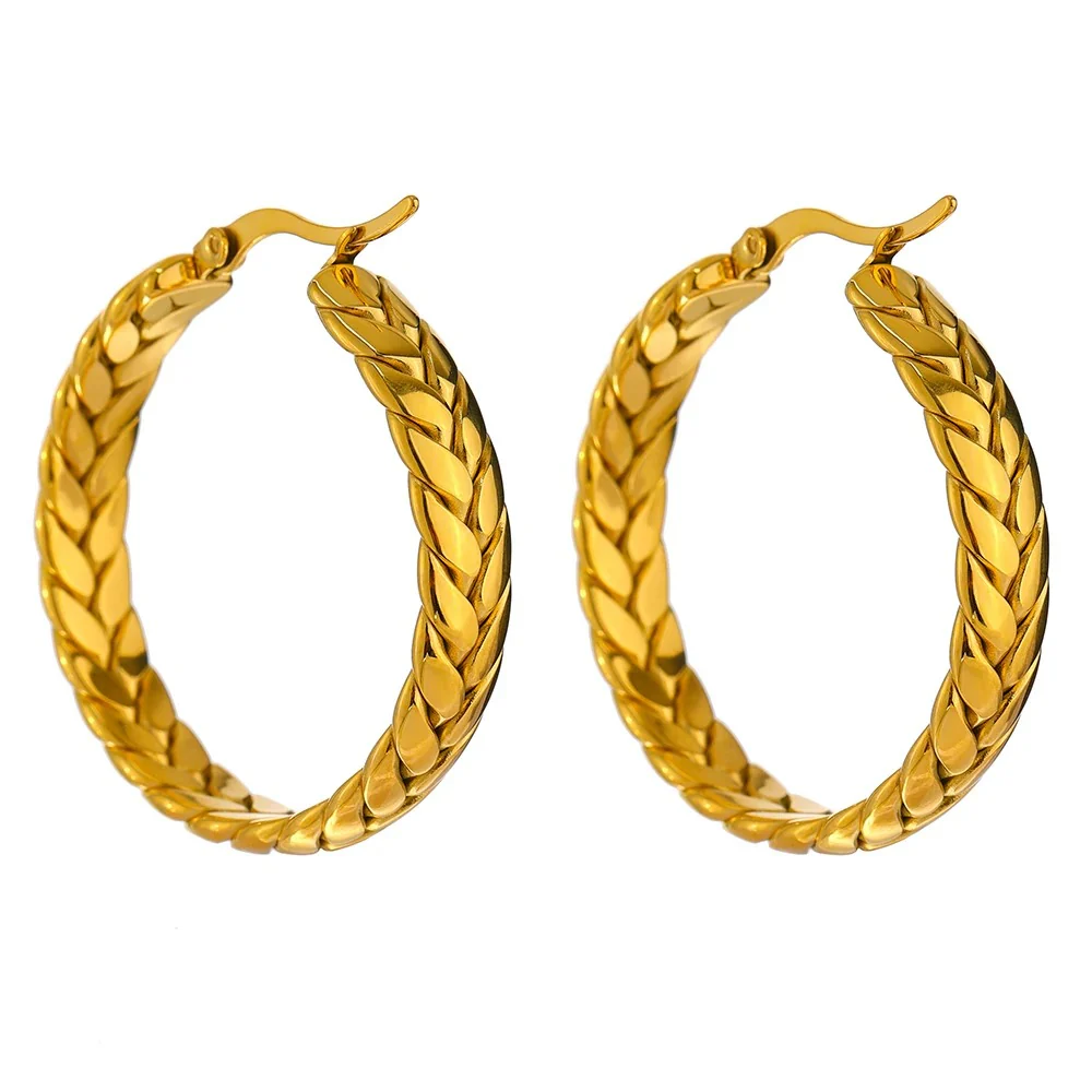 Golden Braided Elegance - Gold Hoop Earrings - Image 4