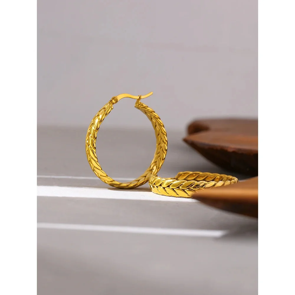 Golden Braided Elegance - Gold Hoop Earrings - Image 5