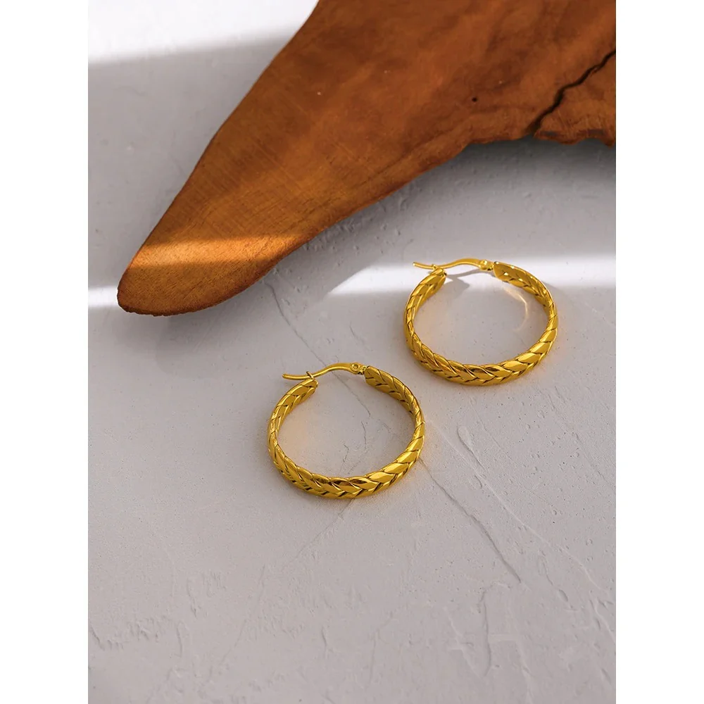 Golden Braided Elegance - Gold Hoop Earrings - Image 6