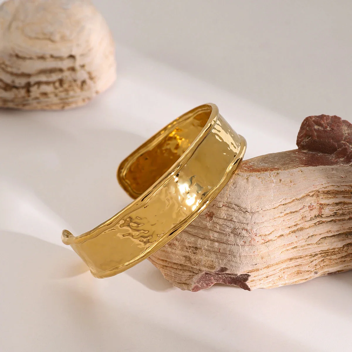 Hammered Cuff Gold Bracelet - Image 3