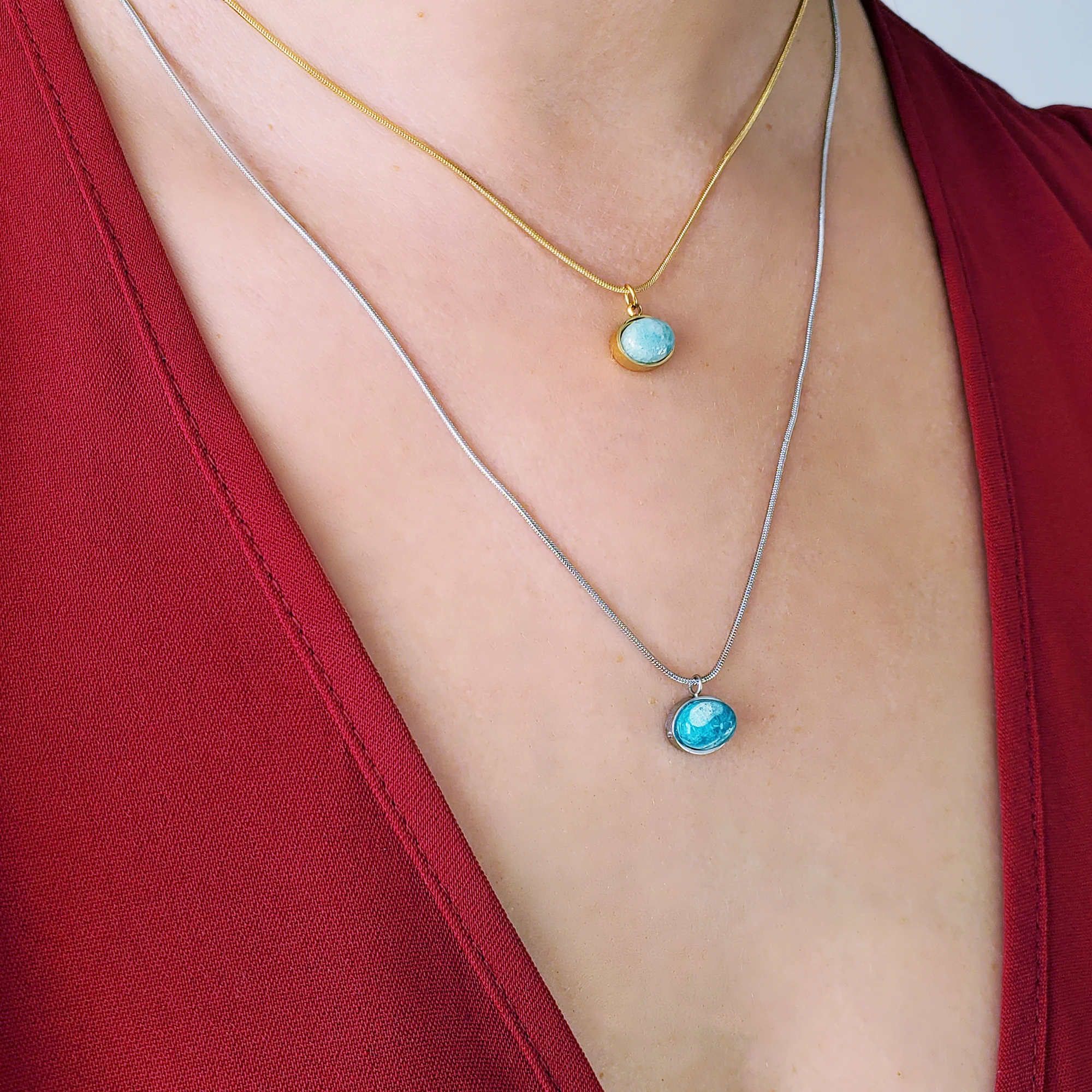 Hidden World - Gold / Silver Necklace with Amazonite - Image 3