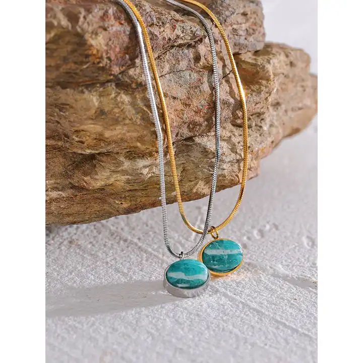 Hidden World - Gold / Silver Necklace with Amazonite - Image 4