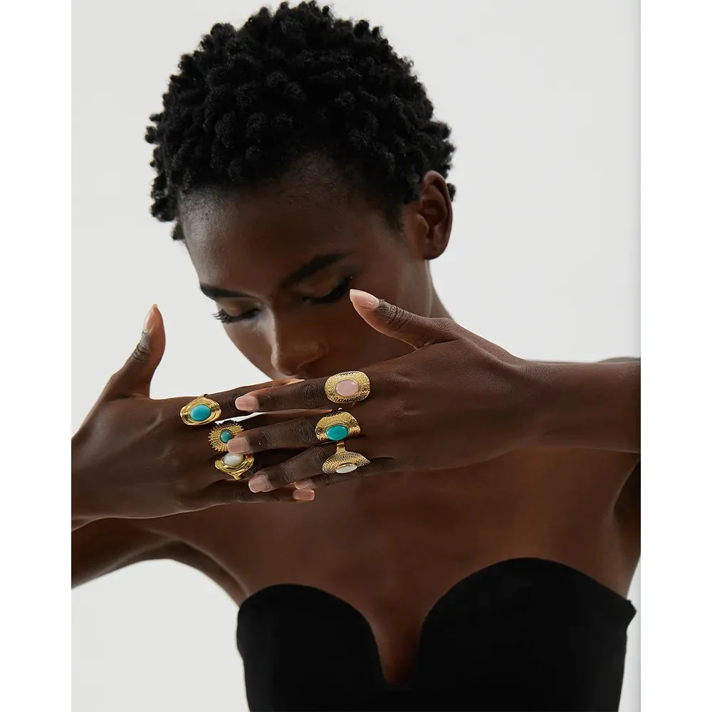 Immerse Ourselves - Gold Adjustable Ring with Turquoise - Image 2