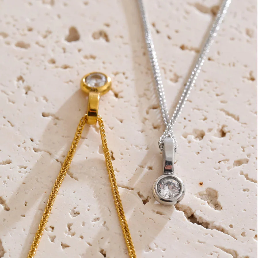 Lumière - Dainty Round Bezel Gold | Silver Necklace - Image 3