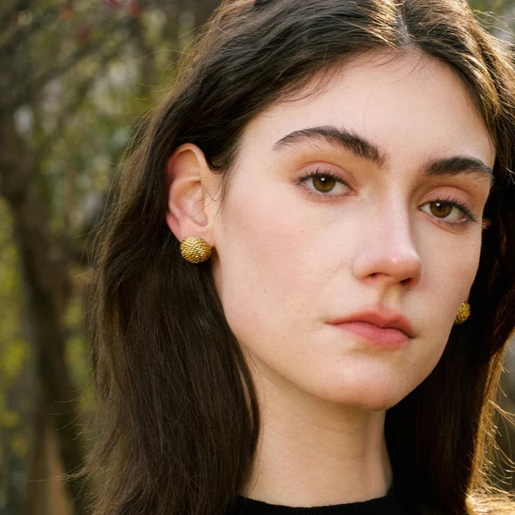 Mirelle - Textured Stud Earrings Gold Silver - Image 2