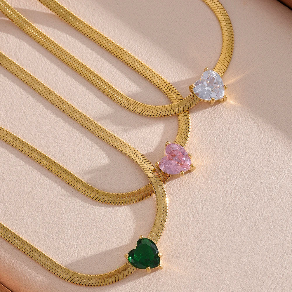 Nova Glow - Heart Crystal Herringbone Chain Necklace