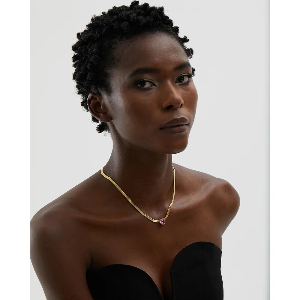 Nova Glow - Heart Crystal Herringbone Chain Necklace - Image 2