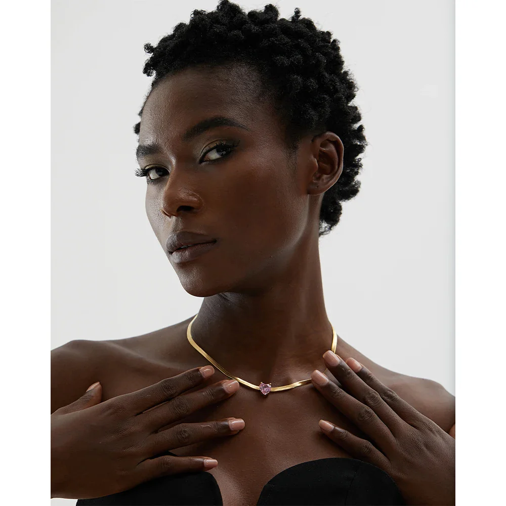 Nova Glow - Heart Crystal Herringbone Chain Necklace - Image 3