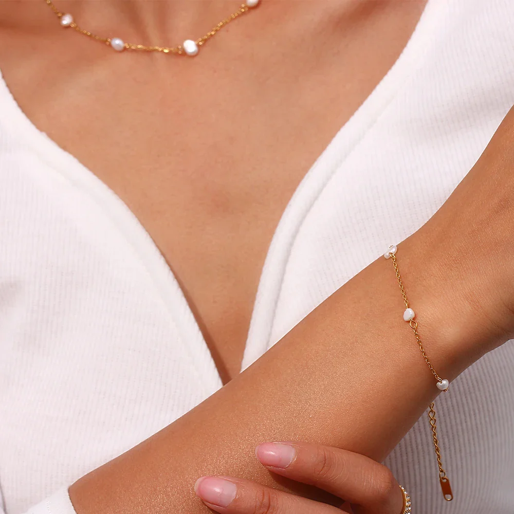 Ocean Treasures - Gold Pearl Necklace and Bracelet - Image 6