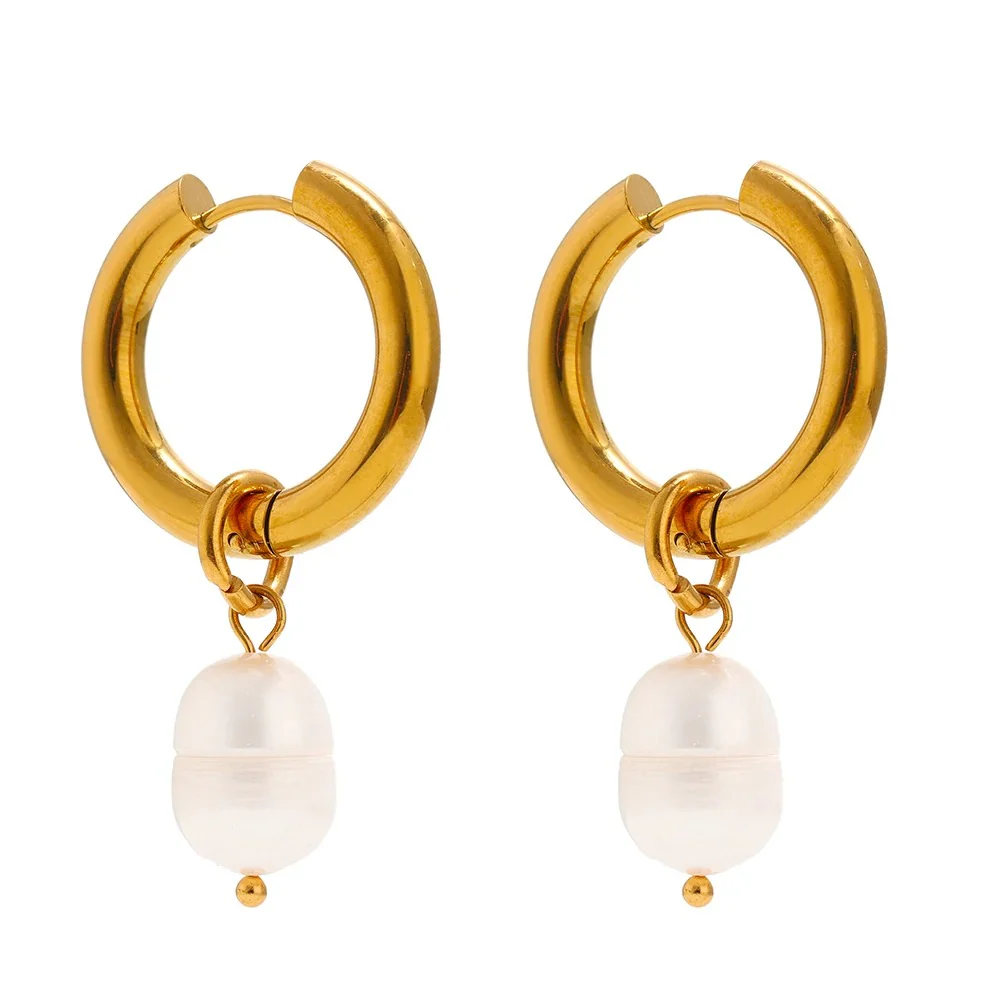 Oceanic Elegance - Gold Hoop Earrings with Natural Pearls - Image 6