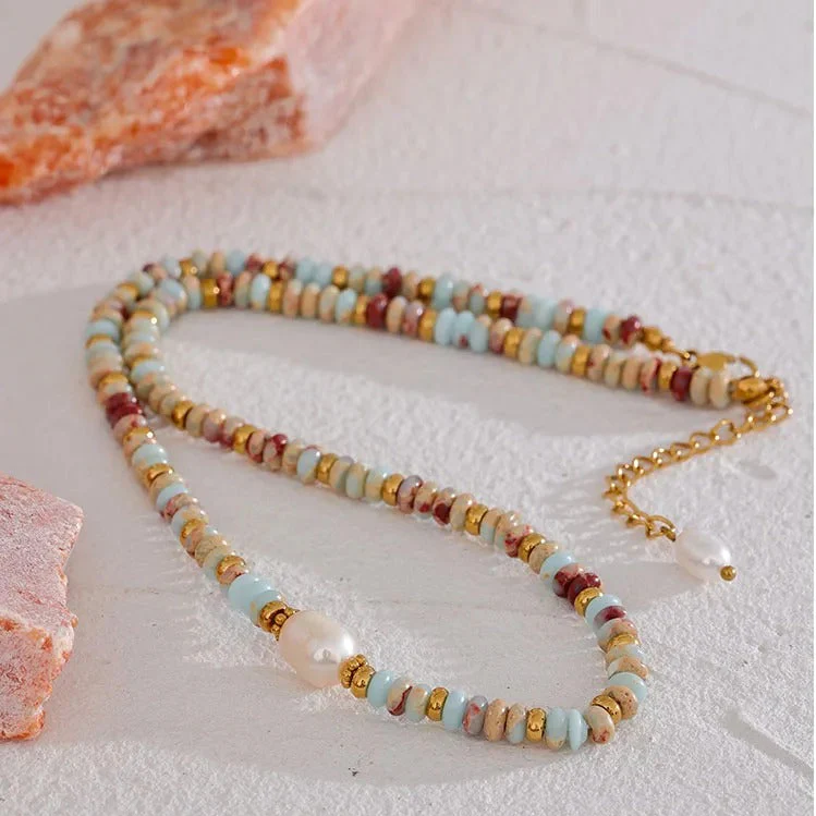 Open and Balanced - Jasper Necklace with Pearl - Image 3