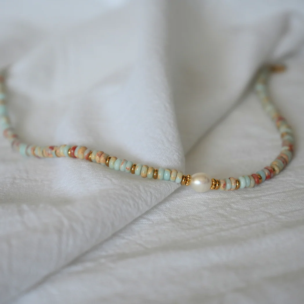 Open and Balanced - Jasper Necklace with Pearl - Image 4