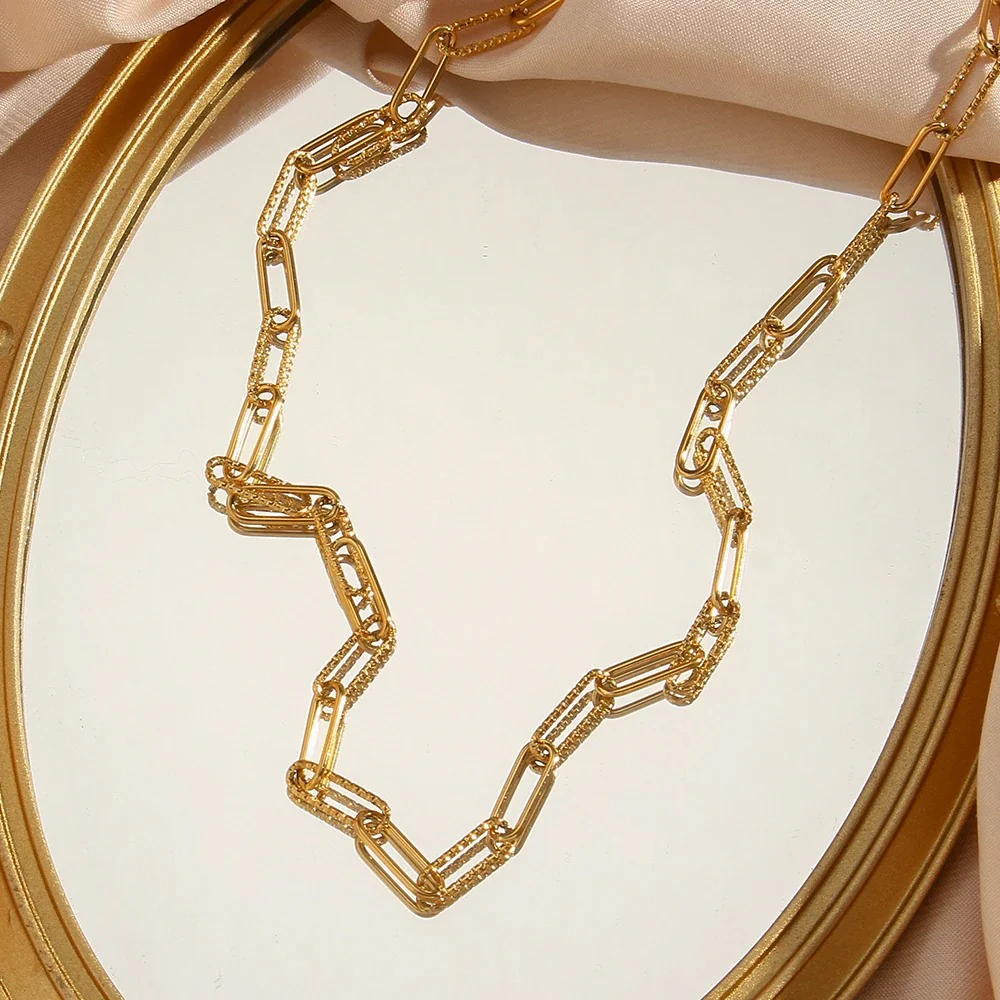 Paper Clip 18K Gold Chain Necklace/ Choker Stainless Steel - Image 2