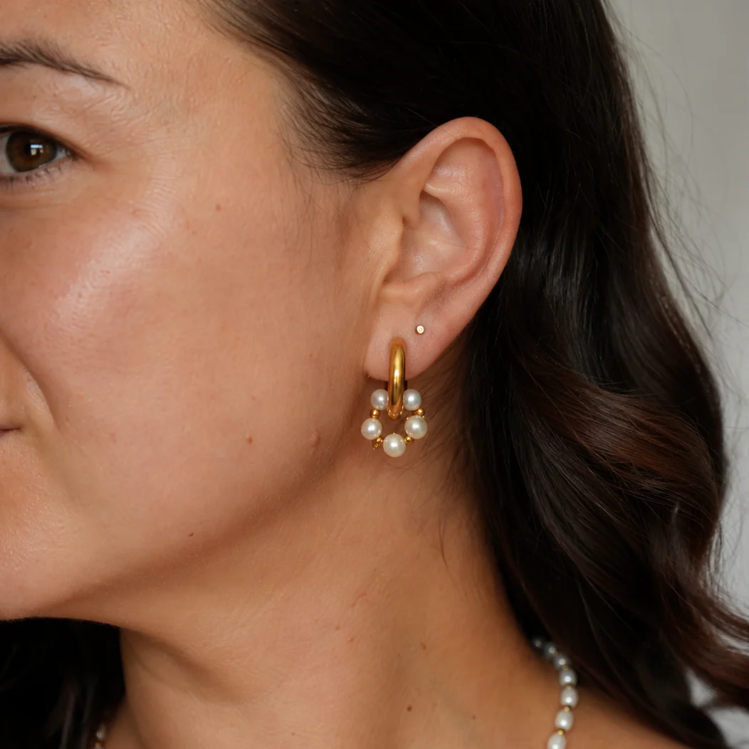 Pearl Crescents - 18k Hoop Earrings with Pearls - Image 3
