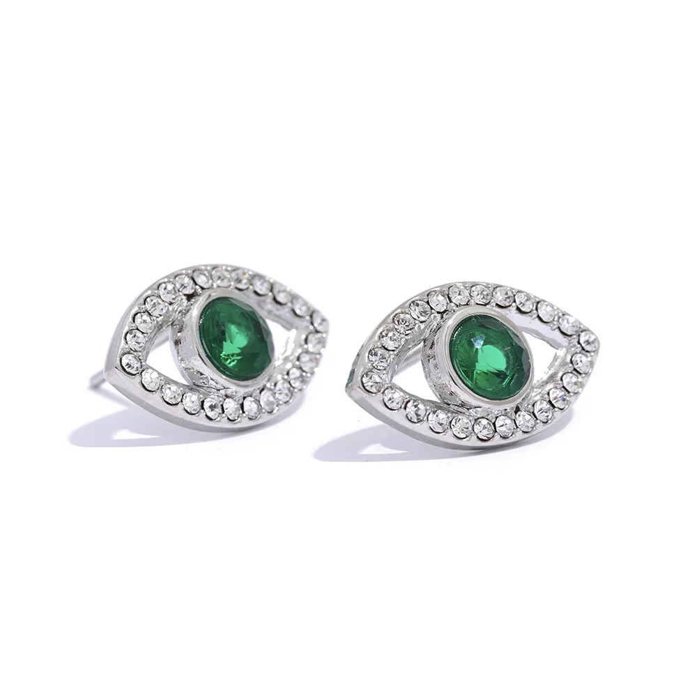 Protective Sparkle: Gold Evil Eye Stud Earrings with Crystals - Image 4