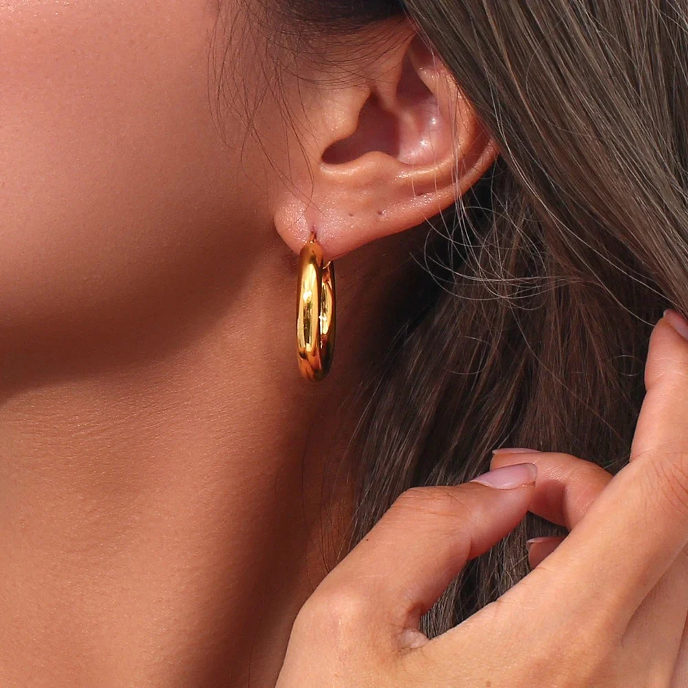 Round Gold Hoop Earrings - Image 4