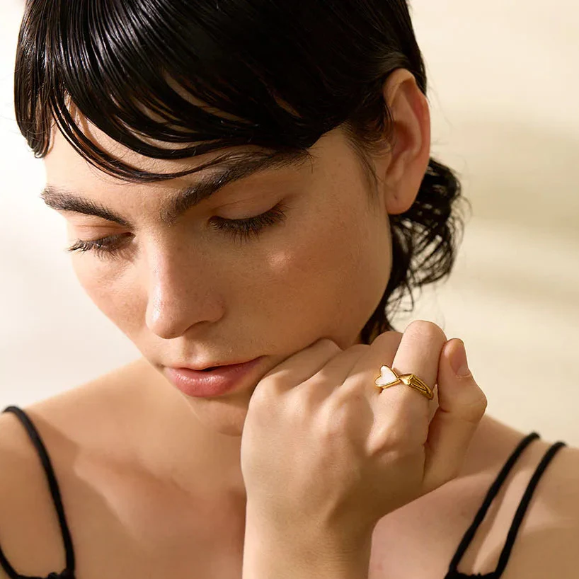 Seraphine - Heart Adjustable Ring with Mother of Pearl - Image 2